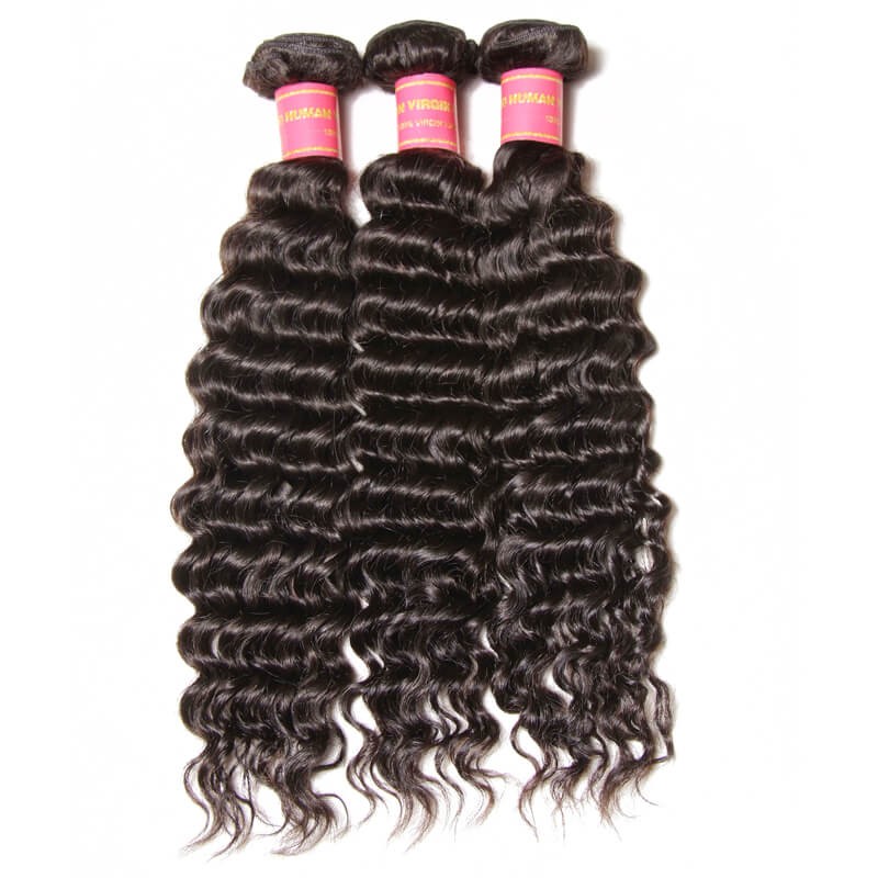 Idolra Deep Wave Virgin Hair 3 Bundles With Lace Frontal 13x4 Hair Closure Soft Human Hair